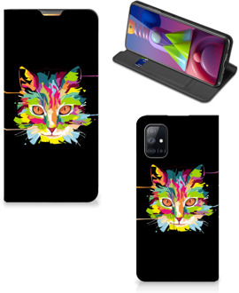 B2Ctelecom Smartphone Hoesje Samsung Galaxy M51 Wallet Case Leuke Verjaardagscadeaus Cat Color