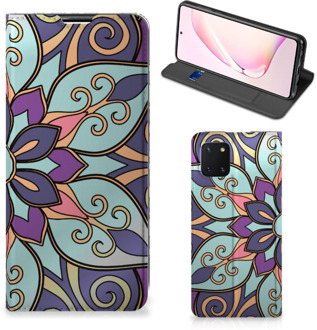 B2Ctelecom Smartphone Hoesje Samsung Galaxy Note 10 Lite Mobiel Bookcase Paarse Bloem