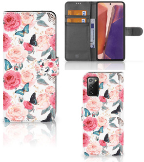 B2Ctelecom Smartphone Hoesje Samsung Galaxy Note 20 Flipcase Cadeautjes voor Moederdag Butterfly Roses