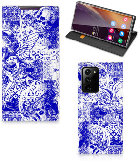 B2Ctelecom Smartphone Hoesje Samsung Galaxy Note 20 Ultra Book Style Case Angel Skull Blue