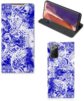 B2Ctelecom Smartphone Hoesje Samsung Galaxy Note20 Book Style Case Angel Skull Blue