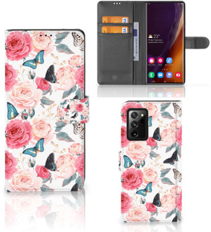 B2Ctelecom Smartphone Hoesje Samsung Galaxy Note20 Ultra Flipcase Cadeautjes voor Moederdag Butterfly Roses