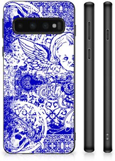 B2Ctelecom Smartphone Hoesje Samsung Galaxy S10 Back Case TPU Siliconen Hoesje met Zwarte rand Angel Skull Blue