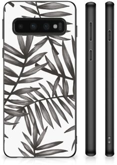 B2Ctelecom Smartphone Hoesje Samsung Galaxy S10 Back Case TPU Siliconen Hoesje met Zwarte rand Leaves Grey