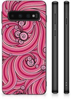 B2Ctelecom Smartphone Hoesje Samsung Galaxy S10 Back Case TPU Siliconen Hoesje met Zwarte rand Swirl Pink