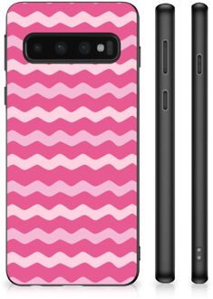 B2Ctelecom Smartphone Hoesje Samsung Galaxy S10 Bumper Hoesje met Zwarte rand Waves Pink