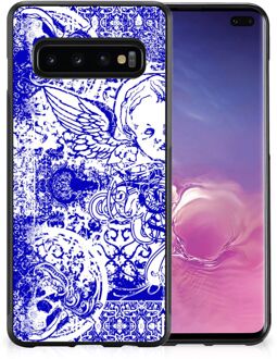 B2Ctelecom Smartphone Hoesje Samsung Galaxy S10+ Back Case TPU Siliconen Hoesje met Zwarte rand Angel Skull Blue