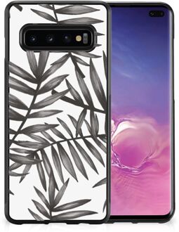 B2Ctelecom Smartphone Hoesje Samsung Galaxy S10+ Back Case TPU Siliconen Hoesje met Zwarte rand Leaves Grey