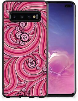 B2Ctelecom Smartphone Hoesje Samsung Galaxy S10+ Back Case TPU Siliconen Hoesje met Zwarte rand Swirl Pink