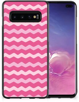 B2Ctelecom Smartphone Hoesje Samsung Galaxy S10+ Bumper Hoesje met Zwarte rand Waves Pink