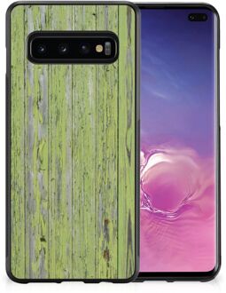 B2Ctelecom Smartphone Hoesje Samsung Galaxy S10+ Cover Case met Zwarte rand Green Wood