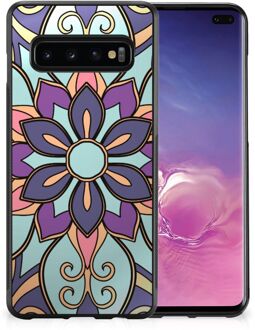 B2Ctelecom Smartphone Hoesje Samsung Galaxy S10+ TPU Bumper met Zwarte rand Paarse Bloem