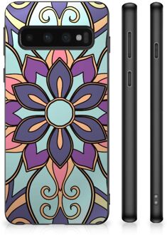 B2Ctelecom Smartphone Hoesje Samsung Galaxy S10 TPU Bumper met Zwarte rand Paarse Bloem