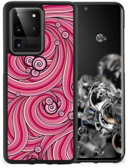 B2Ctelecom Smartphone Hoesje Samsung Galaxy S20 Ultra Back Case TPU Siliconen Hoesje met Zwarte rand Swirl Pink