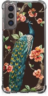 B2Ctelecom Smartphone hoesje Samsung Galaxy S21 Beschermhoesje met transparante rand Pauw met Bloemen