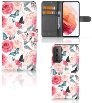 B2Ctelecom Smartphone Hoesje Samsung Galaxy S21 Flipcase Cadeautjes voor Moederdag Butterfly Roses