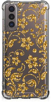 B2Ctelecom Smartphone hoesje Samsung Galaxy S21 Hoesje Bumper met transparante rand Gouden Bloemen