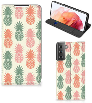 B2Ctelecom Smartphone Hoesje Samsung Galaxy S21 Leuk Bookcase Ananas