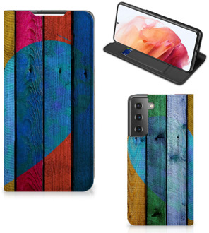 B2Ctelecom Smartphone Hoesje Samsung Galaxy S21 Mobiel Bookcase Wood Heart