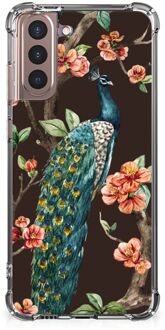 B2Ctelecom Smartphone hoesje Samsung Galaxy S21 Plus Beschermhoesje met transparante rand Pauw met Bloemen