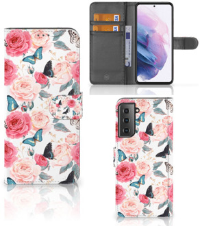 B2Ctelecom Smartphone Hoesje Samsung Galaxy S21 Plus Flipcase Cadeautjes voor Moederdag Butterfly Roses