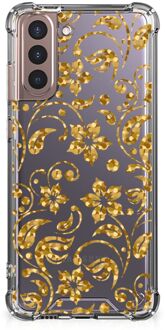 B2Ctelecom Smartphone hoesje Samsung Galaxy S21 Plus Hoesje Bumper met transparante rand Gouden Bloemen