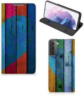 B2Ctelecom Smartphone Hoesje Samsung Galaxy S21 Plus Mobiel Bookcase Wood Heart