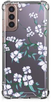 B2Ctelecom Smartphone hoesje Samsung Galaxy S21 Plus Siliconen Hoesje met transparante rand Blossom White