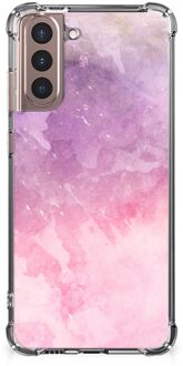 B2Ctelecom Smartphone hoesje Samsung Galaxy S21 Plus Stevige Telefoonhoesje met transparante rand Pink Purple Paint