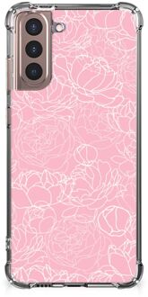 B2Ctelecom Smartphone hoesje Samsung Galaxy S21 Plus Stevige Telefoonhoesje met transparante rand Witte Bloemen