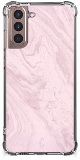 B2Ctelecom Smartphone hoesje Samsung Galaxy S21 Plus Telefoonhoesje met tekst met transparante rand Marble Pink