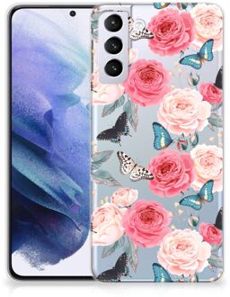 B2Ctelecom Smartphone hoesje Samsung Galaxy S21 Plus Telefoontas Butterfly Roses