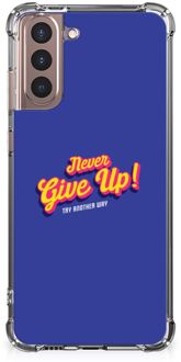 B2Ctelecom Smartphone hoesje Samsung Galaxy S21 Plus TPU Silicone Hoesje met transparante rand Never Give Up