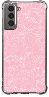 B2Ctelecom Smartphone hoesje Samsung Galaxy S21 Stevige Telefoonhoesje met transparante rand Witte Bloemen