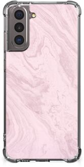 B2Ctelecom Smartphone hoesje Samsung Galaxy S21 Telefoonhoesje met tekst met transparante rand Marble Pink