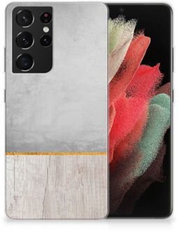 B2Ctelecom Smartphone hoesje Samsung Galaxy S21 Ultra Backcase Siliconen Hoesje Wood Beton