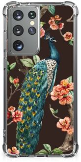 B2Ctelecom Smartphone hoesje Samsung Galaxy S21 Ultra Beschermhoesje met transparante rand Pauw met Bloemen