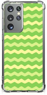 B2Ctelecom Smartphone hoesje Samsung Galaxy S21 Ultra Beschermhoesje met transparante rand Waves Green