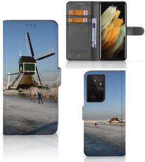 B2Ctelecom Smartphone Hoesje Samsung Galaxy S21 Ultra Boekhoesje Tekst Schaatsers