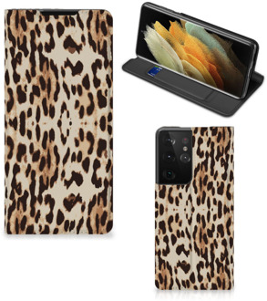 B2Ctelecom Smartphone Hoesje Samsung Galaxy S21 Ultra Book Cover Leopard