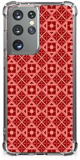 B2Ctelecom Smartphone hoesje Samsung Galaxy S21 Ultra Hoesje ontwerpen met transparante rand Batik Red