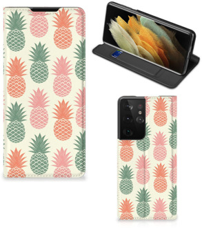 B2Ctelecom Smartphone Hoesje Samsung Galaxy S21 Ultra Leuk Bookcase Ananas