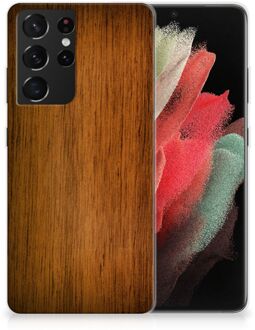 B2Ctelecom Smartphone hoesje Samsung Galaxy S21 Ultra Leuk Case Super als Vaderdag Cadeaus Donker Hout