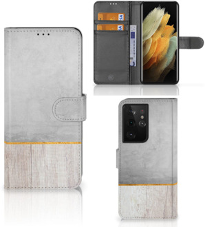 B2Ctelecom Smartphone Hoesje Samsung Galaxy S21 Ultra Magnet Case Cadeau voor Vader Wood Concrete