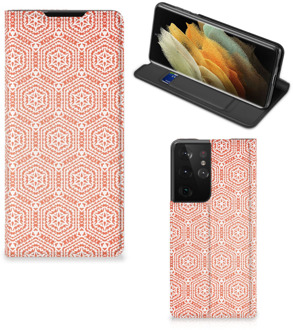 B2Ctelecom Smartphone Hoesje Samsung Galaxy S21 Ultra Mobiel Hoesje Pattern Orange