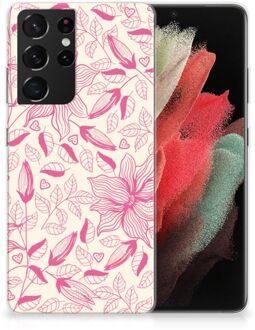 B2Ctelecom Smartphone hoesje Samsung Galaxy S21 Ultra Silicone Case Roze Bloemen