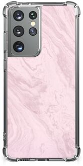 B2Ctelecom Smartphone hoesje Samsung Galaxy S21 Ultra Telefoonhoesje met tekst met transparante rand Marble Pink