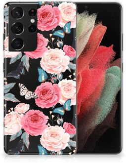 B2Ctelecom Smartphone hoesje Samsung Galaxy S21 Ultra Telefoontas Butterfly Roses