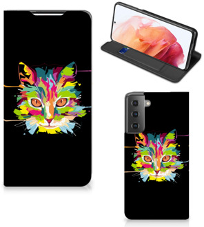 B2Ctelecom Smartphone Hoesje Samsung Galaxy S21 Wallet Case Leuke Verjaardagscadeaus Cat Color