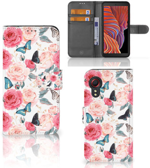 B2Ctelecom Smartphone Hoesje Samsung Galaxy Xcover 5 Flipcase Cadeautjes voor Moederdag Butterfly Roses